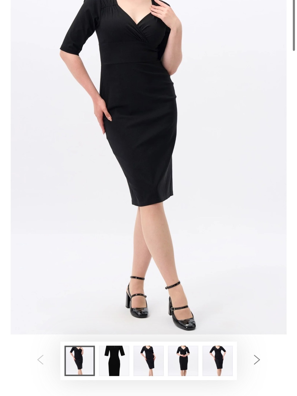 Collectif Black Pencil Dress - V-Neck Retro Sheath